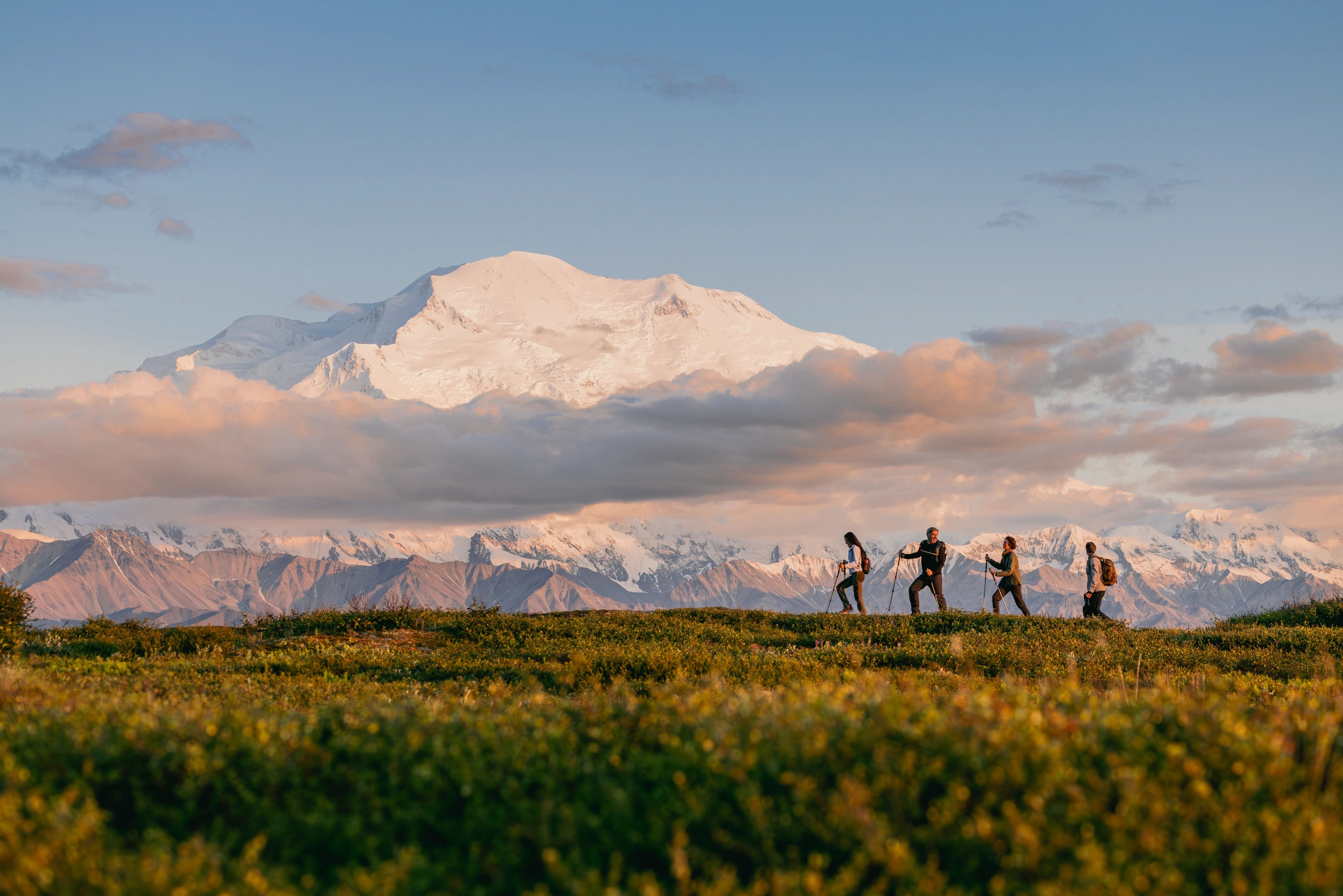 friends hiking in denali national park